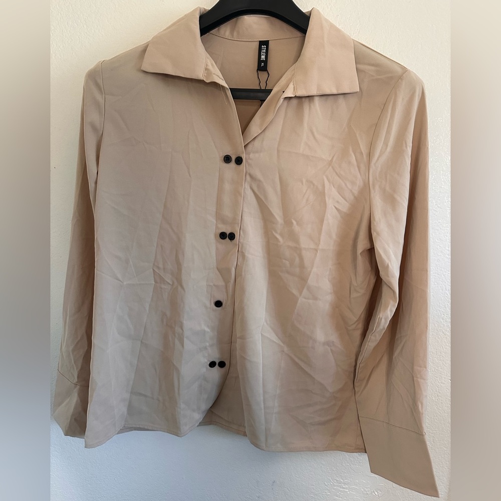 STYLEWE Long Sleeve Double Button Collar Blouse Women Size XL Tan - Picture 4 of 5